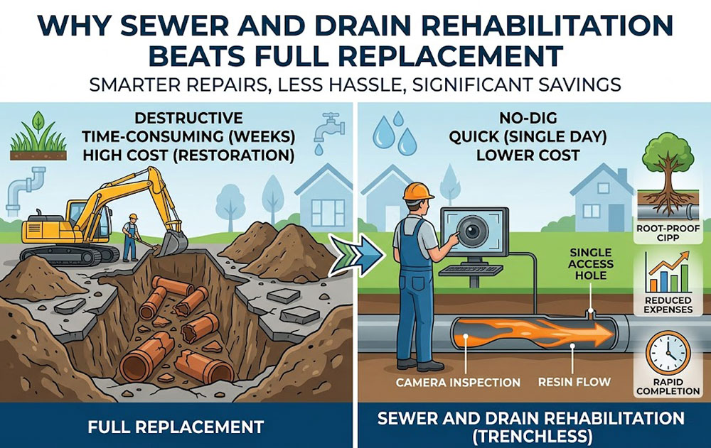 Why Sewer and Drain Rehabilitation Beats Full Replacement